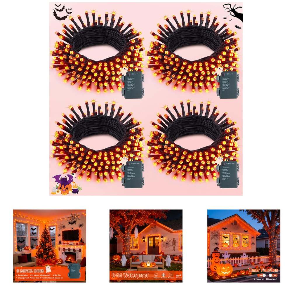 Battery Operated Halloween String Lights 50 Leds 16.5Ft Orange Indoor Outdoor